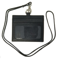 Oxhide Leather Lanyard / ID card holder Lanyard /Wallet/Leather No zip- 4164LS Black