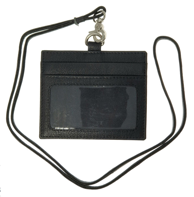 Oxhide Leather Lanyard / ID card holder Lanyard /Wallet/Leather No zip- 4164LS Black