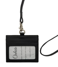 Oxhide Leather Lanyard / ID card holder Lanyard /Wallet/Leather No zip- 4164LS Black
