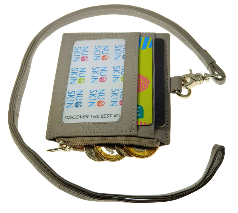 Oxhide Leather Lanyard / ID card holder Lanyard /Wallet/Leather - 4164LS Grey