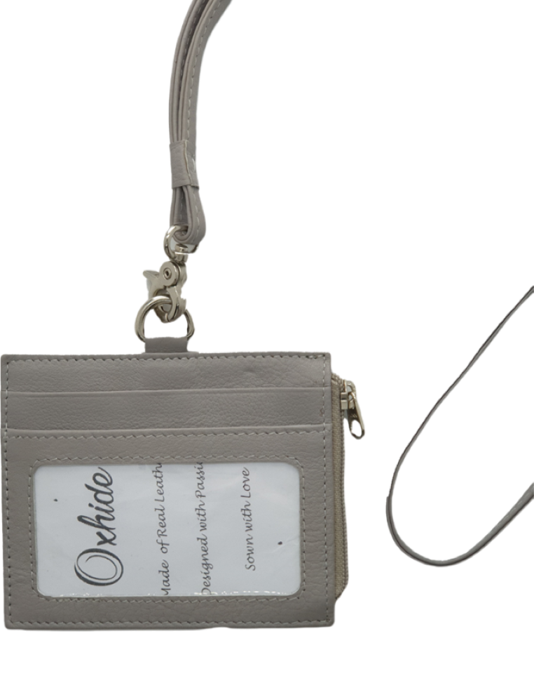 Oxhide Leather Lanyard / ID card holder Lanyard /Wallet/Leather - 4164LS Grey