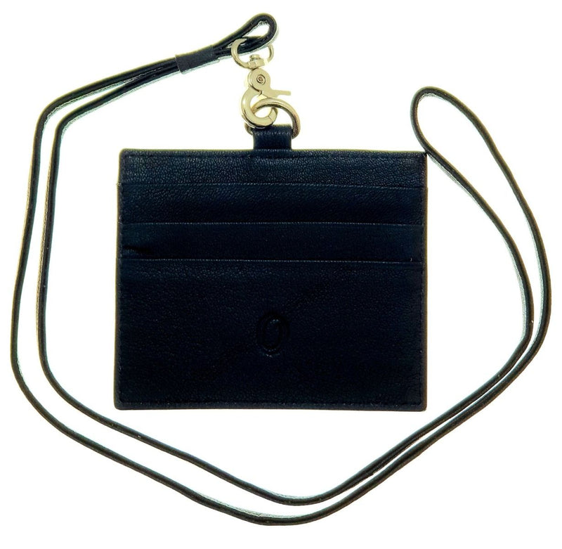 Oxhide Leather Lanyard / ID card holder Lanyard /Wallet/Leather -4164LS - BLACK