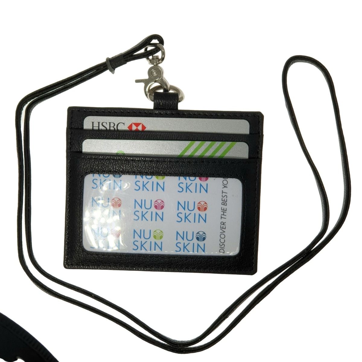 Oxhide Leather Lanyard / ID card holder Lanyard /Wallet/Leather -4164LS - BLACK