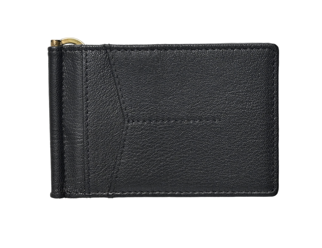 Money Clip Wallet Men - Full Grain Leather wallet - MC01 Oxhide Black
