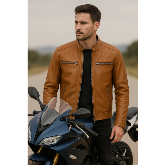 Real Leather Jacket Brown- Lamb skin Jacket- Jacket for Men- Oxhide RI56 BRN