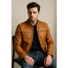 Real Leather Jacket Brown- Lamb skin Jacket- Jacket for Men- Oxhide RI56 BRN
