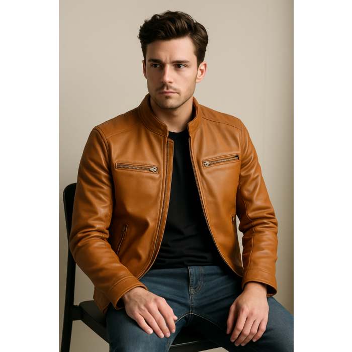 Real Leather Jacket Brown- Lamb skin Jacket- Jacket for Men- Oxhide RI56 BRN