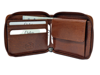 Wallet Men Brown -Zip around Wallet -RFID - Full Grain Leather Wallet - brown Wallet - SD06 Oxhide