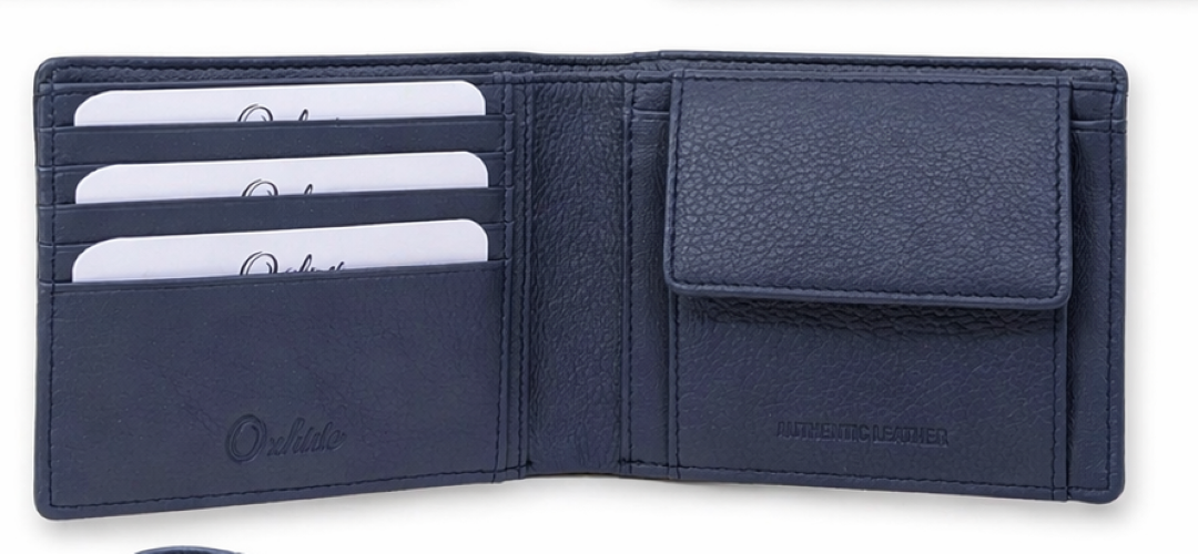 Wallet for Men with coin pouch-Minimalist Wallet -Full Grain Leather Wallet-Slim Wallet Blue- SD13 Oxhide