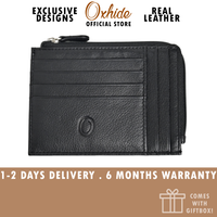 Leather Card Holder -Leather cardholder -Zipper J57 Black