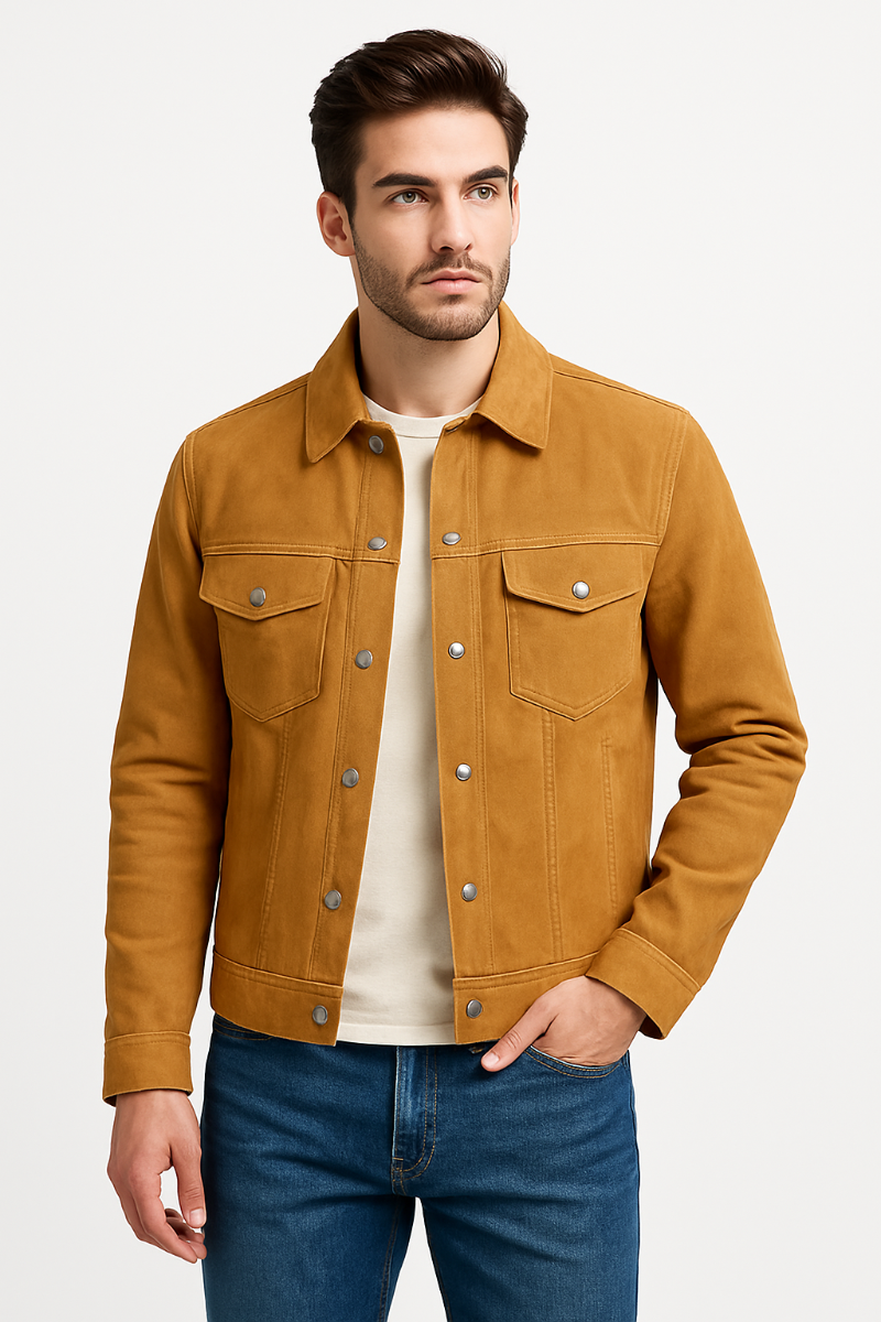 Real Leather Jacket Brown- Lamb skin Jacket- Jacket for Men- Oxhide Trucker suede