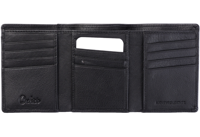 Trifold Wallet Men - Genuine Leather Wallet - Black Wallet - Compact Wallet - 4199 Oxhide