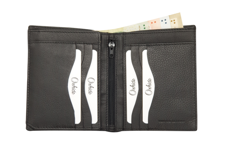 Oxhide Wallet Black with Vertical  Zipper- Oxhide J0011 BLK