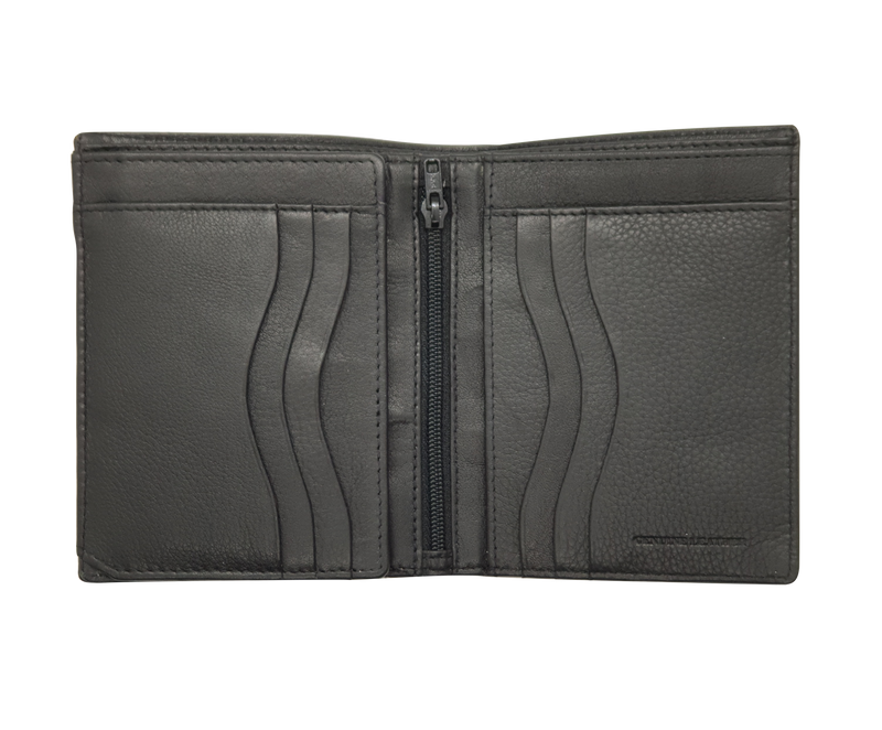 Oxhide Wallet Black with Vertical  Zipper- Oxhide J0011 BLK