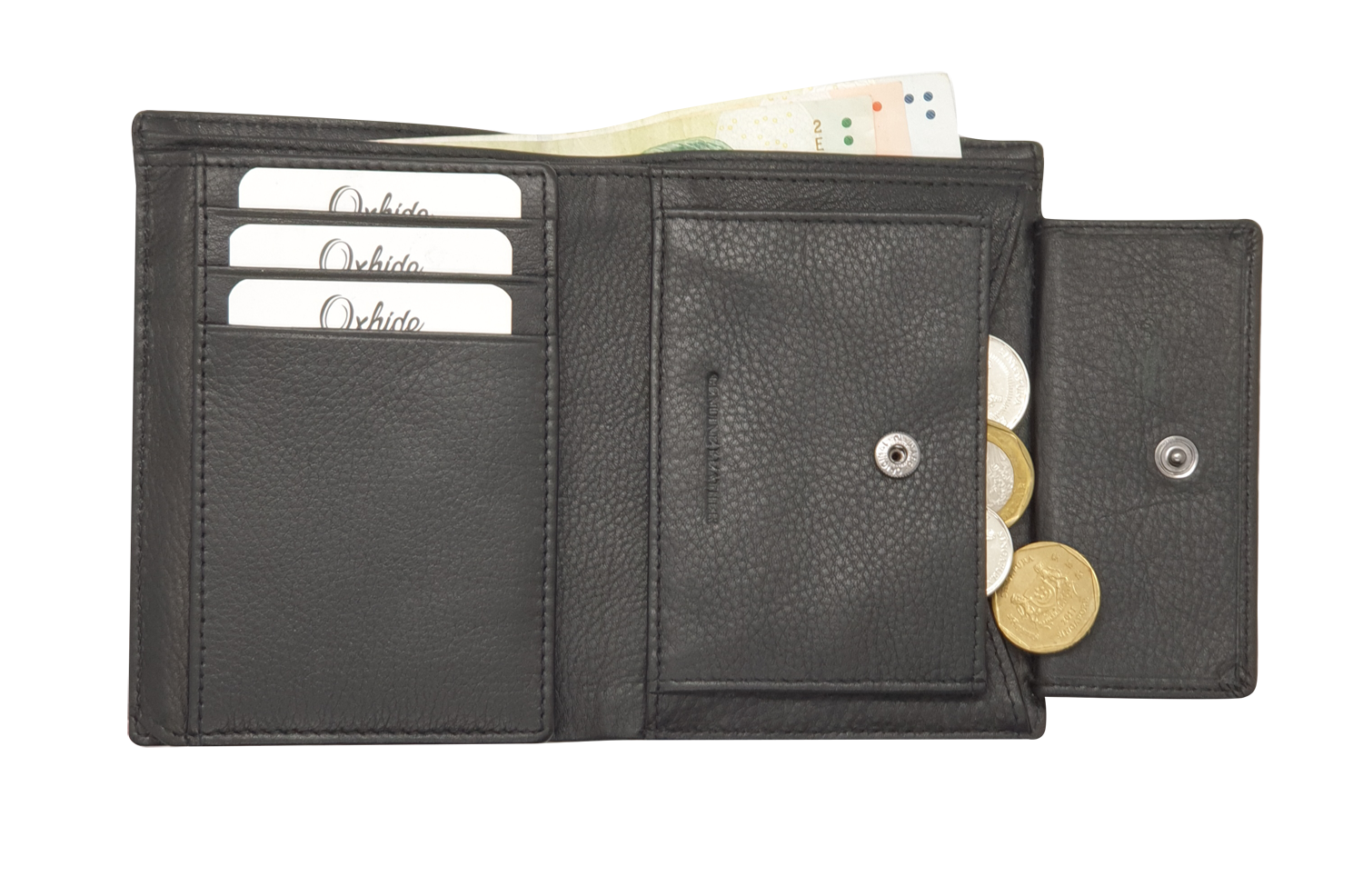 Leather Wallet Men with Coin Pouch - Black Wallet - Bifold Wallet - Full Grain Leather Wallet - J0007 Oxhide