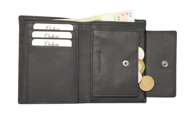 Leather Wallet Men with Coin Pouch - Black Wallet - Bifold Wallet - Full Grain Leather Wallet - J0007 Oxhide