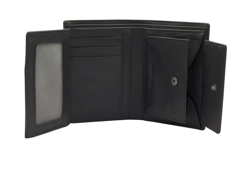 Leather Wallet Men with Coin Pouch - Black Wallet - Bifold Wallet - Full Grain Leather Wallet - J0007 Oxhide