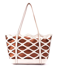 Real Leather Satchel in Leaf Cut Dual Shade Oxhide SDB2-WHITE