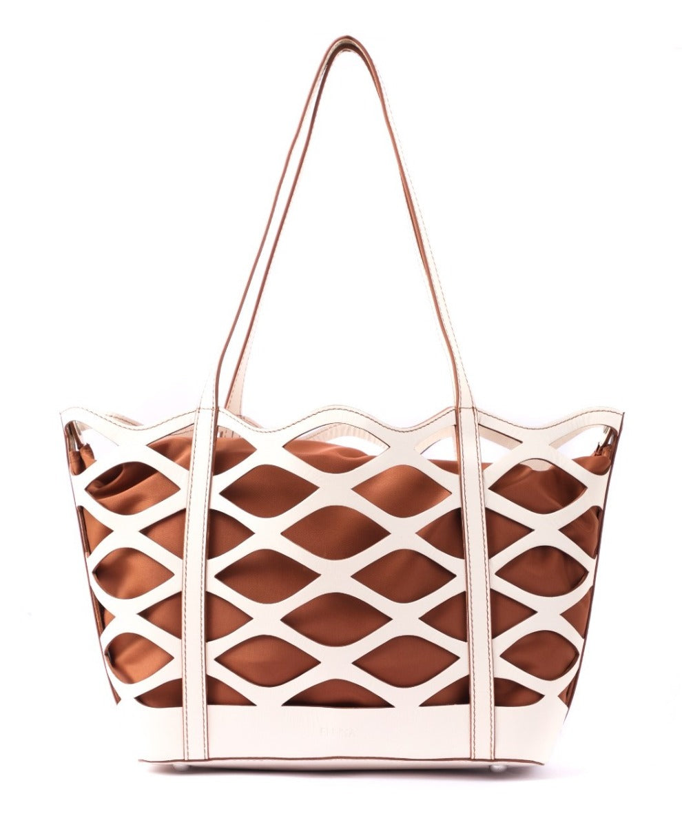 Real Leather Satchel in Leaf Cut Dual Shade Oxhide SDB2-WHITE